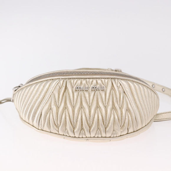 Miu Miu Matelasse Waist bag Leather Silver Gold Auth 183762V
