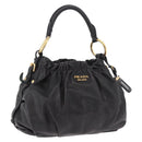 PRADA Shoulder Bag Leather Black Gold Auth 183763V-1