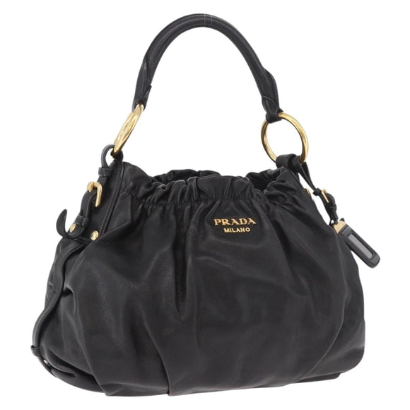 PRADA Shoulder Bag Leather Black Gold Auth 183763V