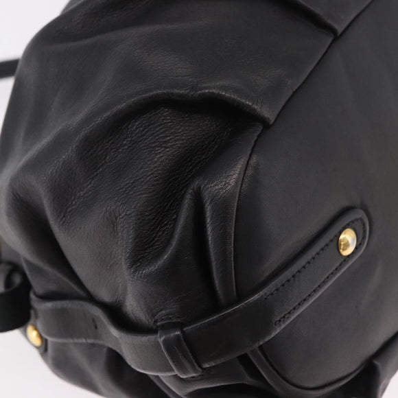 PRADA Shoulder Bag Leather Black Gold Auth 183763V