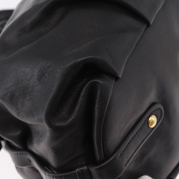 PRADA Shoulder Bag Leather Black Gold Auth 183763V