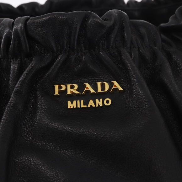 PRADA Shoulder Bag Leather Black Gold Auth 183763V
