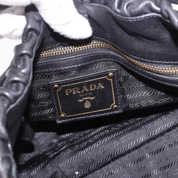 PRADA Shoulder Bag Leather Black Gold Auth 183763V