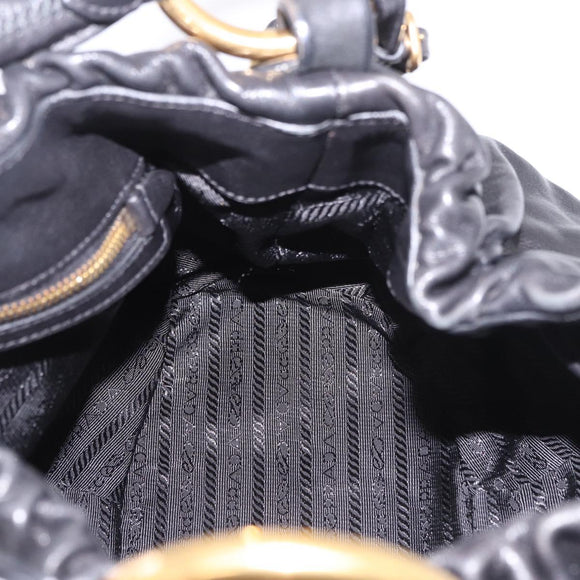 PRADA Shoulder Bag Leather Black Gold Auth 183763V