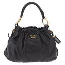 PRADA Shoulder Bag Leather Black Gold Auth 183763V-2