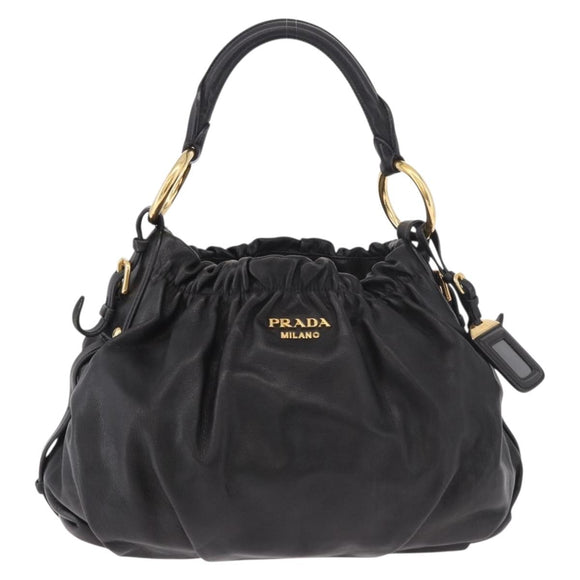 PRADA Shoulder Bag Leather Black Gold Auth 183763V