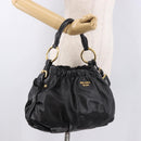 PRADA Shoulder Bag Leather Black Gold Auth 183763V-24