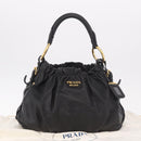PRADA Shoulder Bag Leather Black Gold Auth 183763V-25