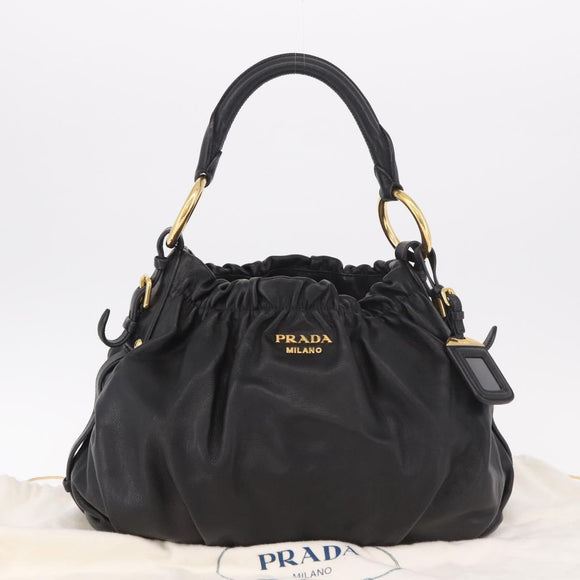 PRADA Shoulder Bag Leather Black Gold Auth 183763V