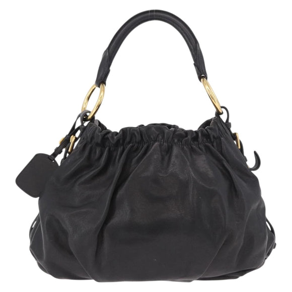 PRADA Shoulder Bag Leather Black Gold Auth 183763V