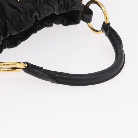 PRADA Shoulder Bag Leather Black Gold Auth 183763V
