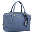 PRADA Hand Bag Leather Blue Gold Auth 183765V-1