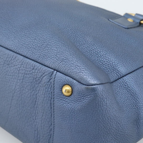 PRADA Hand Bag Leather Blue Gold Auth 183765V