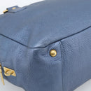 PRADA Hand Bag Leather Blue Gold Auth 183765V-15