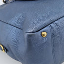 PRADA Hand Bag Leather Blue Gold Auth 183765V-17