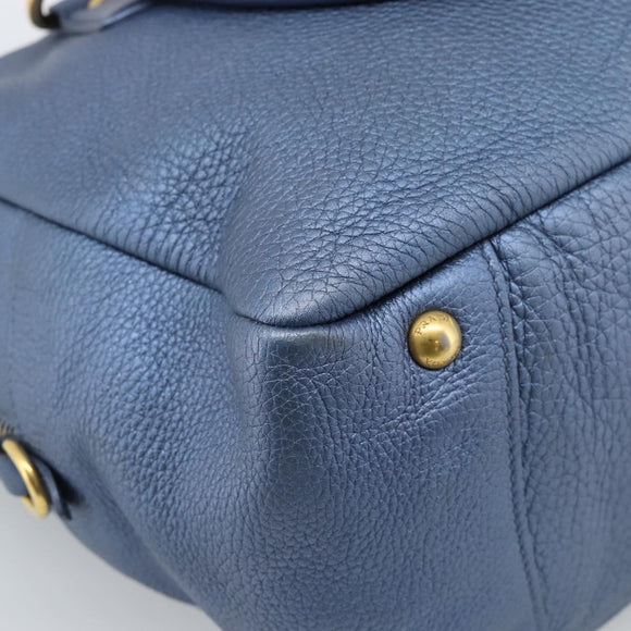 PRADA Hand Bag Leather Blue Gold Auth 183765V