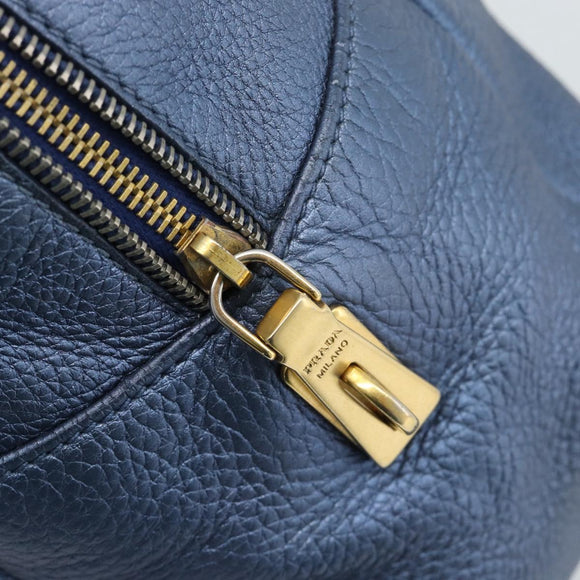 PRADA Hand Bag Leather Blue Gold Auth 183765V