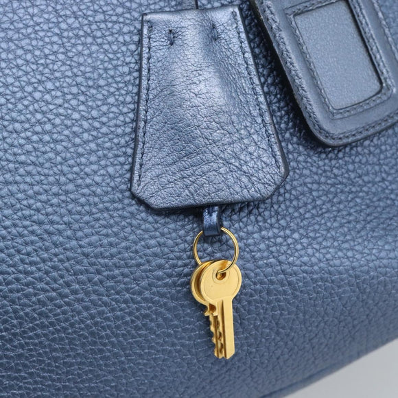 PRADA Hand Bag Leather Blue Gold Auth 183765V