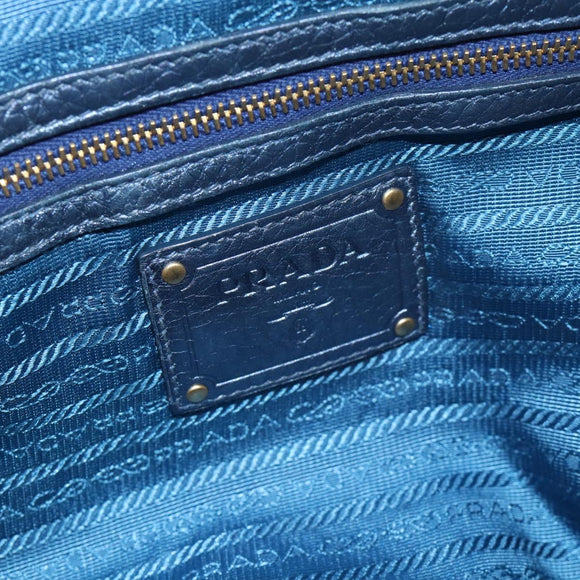 PRADA Hand Bag Leather Blue Gold Auth 183765V