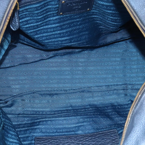 PRADA Hand Bag Leather Blue Gold Auth 183765V