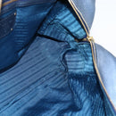 PRADA Hand Bag Leather Blue Gold Auth 183765V-22