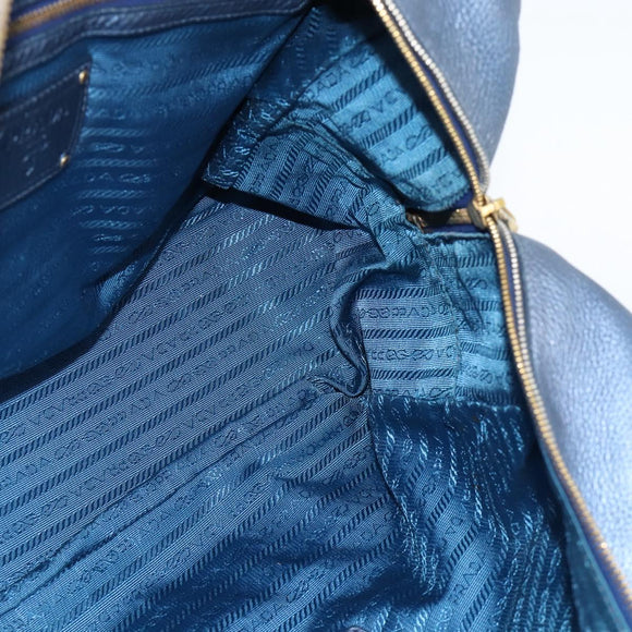 PRADA Hand Bag Leather Blue Gold Auth 183765V