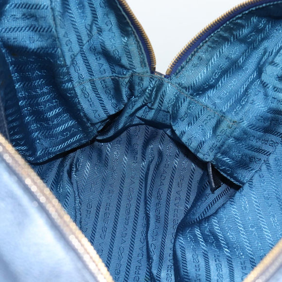 PRADA Hand Bag Leather Blue Gold Auth 183765V