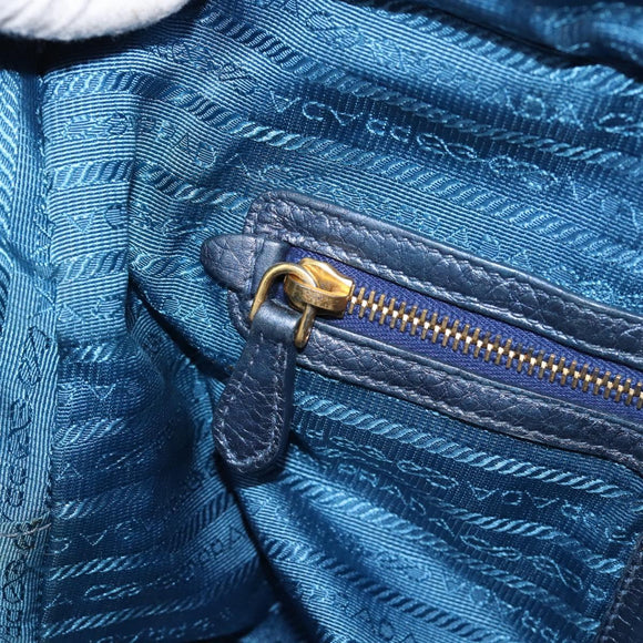 PRADA Hand Bag Leather Blue Gold Auth 183765V