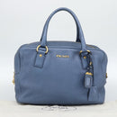 PRADA Hand Bag Leather Blue Gold Auth 183765V-12