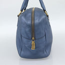 PRADA Hand Bag Leather Blue Gold Auth 183765V-3