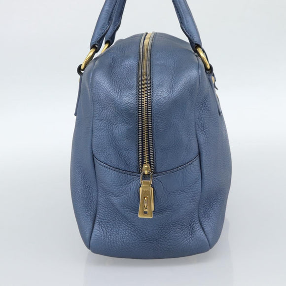 PRADA Hand Bag Leather Blue Gold Auth 183765V