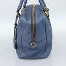 PRADA Hand Bag Leather Blue Gold Auth 183765V-4