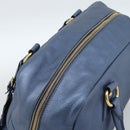 PRADA Hand Bag Leather Blue Gold Auth 183765V-6