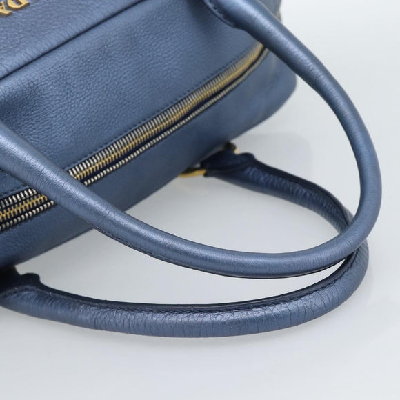 PRADA Hand Bag Leather Blue Gold Auth 183765V