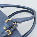 PRADA Hand Bag Leather Blue Gold Auth 183765V-8