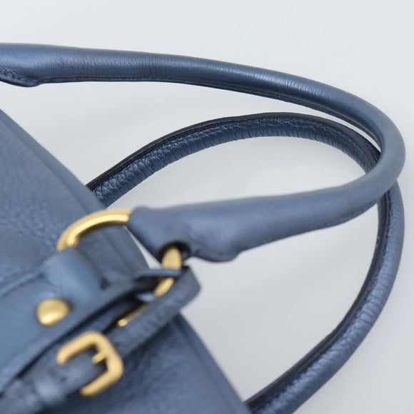 PRADA Hand Bag Leather Blue Gold Auth 183765V