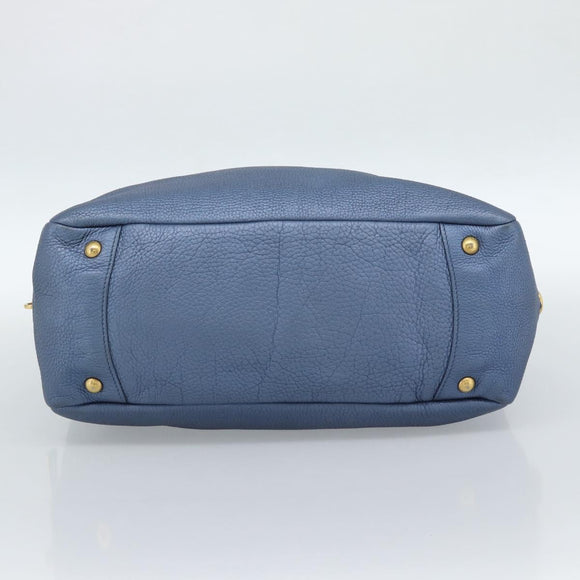 PRADA Hand Bag Leather Blue Gold Auth 183765V