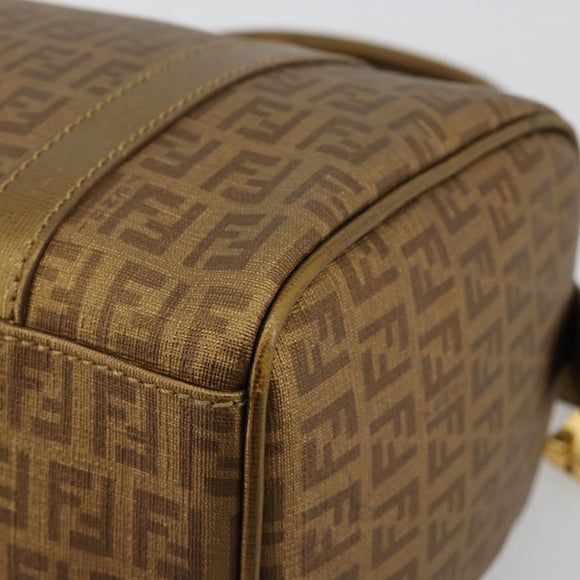 FENDI Zucchino Canvas Boston Bag Beige Gold Auth 183766A