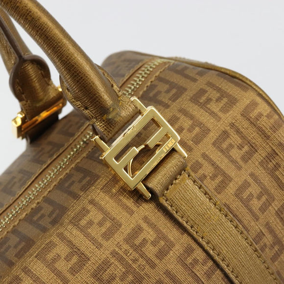 FENDI Zucchino Canvas Boston Bag Beige Gold Auth 183766A