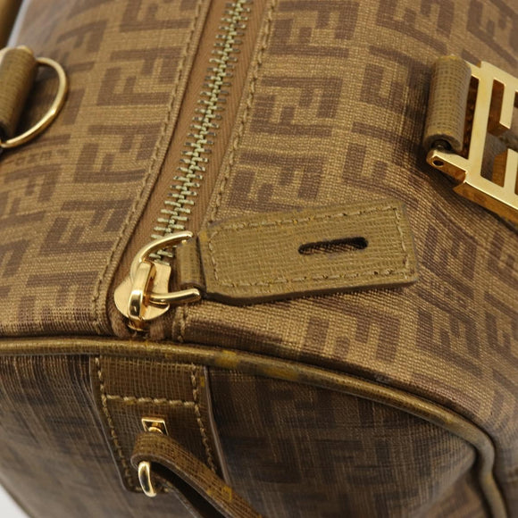FENDI Zucchino Canvas Boston Bag Beige Gold Auth 183766A