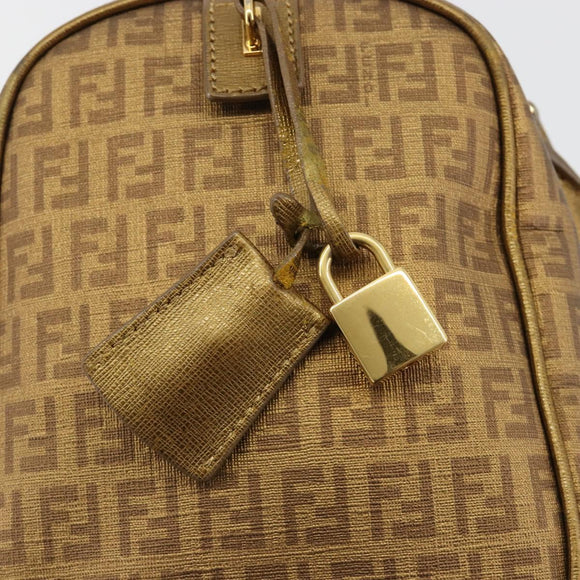 FENDI Zucchino Canvas Boston Bag Beige Gold Auth 183766A