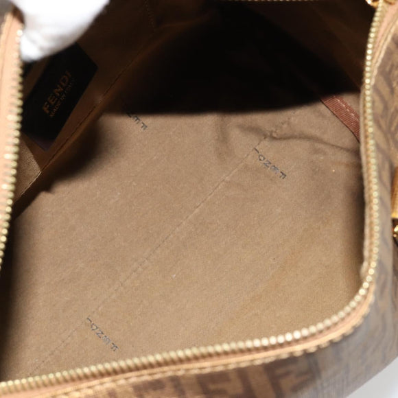 FENDI Zucchino Canvas Boston Bag Beige Gold Auth 183766A