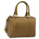 FENDI Zucchino Canvas Boston Bag Beige Gold Auth 183766A-1