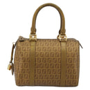 FENDI Zucchino Canvas Boston Bag Beige Gold Auth 183766A-13