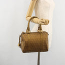 FENDI Zucchino Canvas Boston Bag Beige Gold Auth 183766A-23
