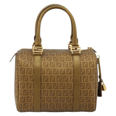 FENDI Zucchino Canvas Boston Bag Beige Gold Auth 183766A - 0