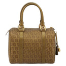 FENDI Zucchino Canvas Boston Bag Beige Gold Auth 183766A-2