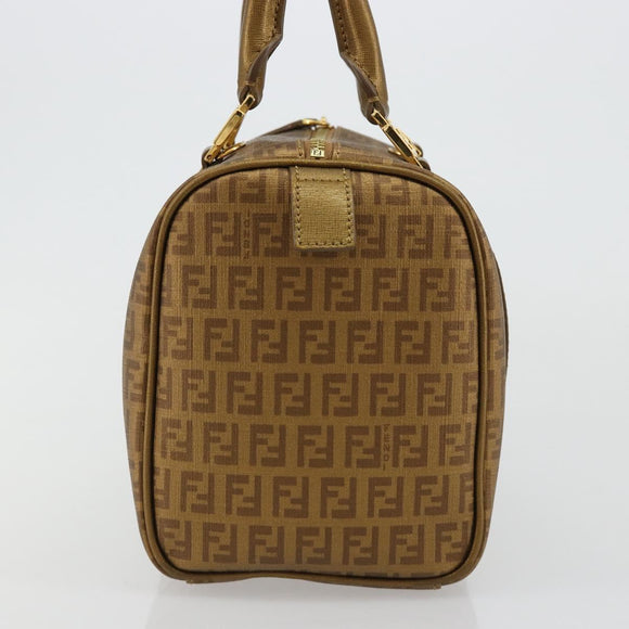 FENDI Zucchino Canvas Boston Bag Beige Gold Auth 183766A