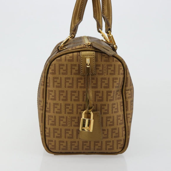 FENDI Zucchino Canvas Boston Bag Beige Gold Auth 183766A