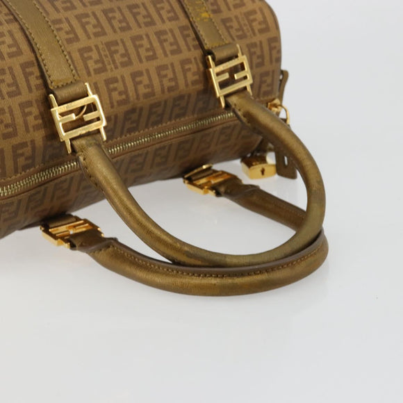 FENDI Zucchino Canvas Boston Bag Beige Gold Auth 183766A